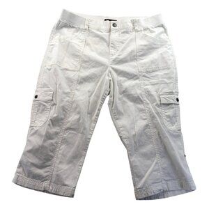 Lee Women Cargo Capri Pants 36 Measured Relaxed Fit Cropped White Casual Classic